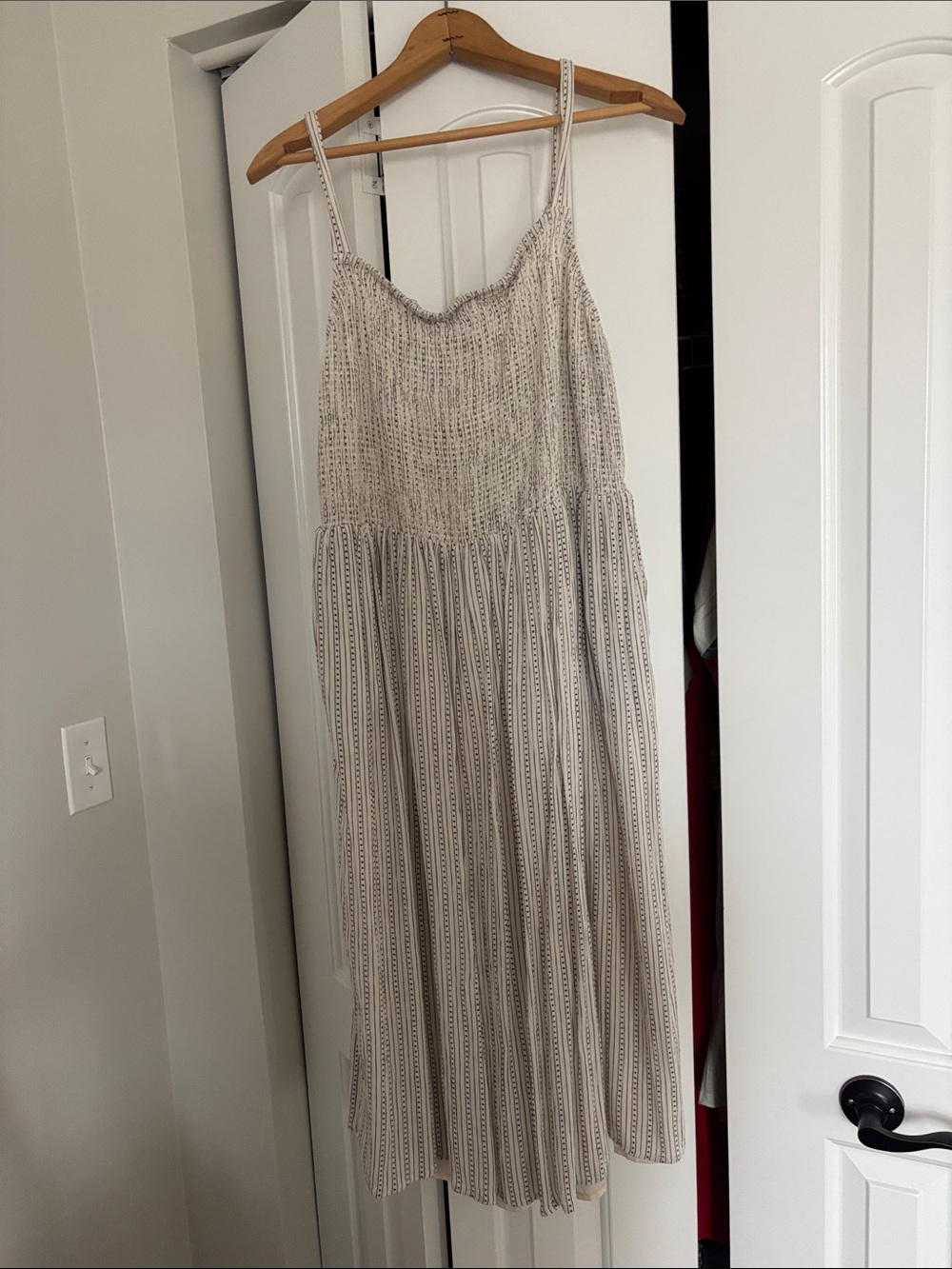 Old Navy Beige Striped Smocked Maxi Dress